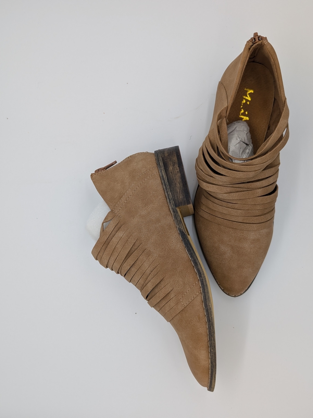 Women's Tan Suede Fringe Ankle Boots - Mi.iM